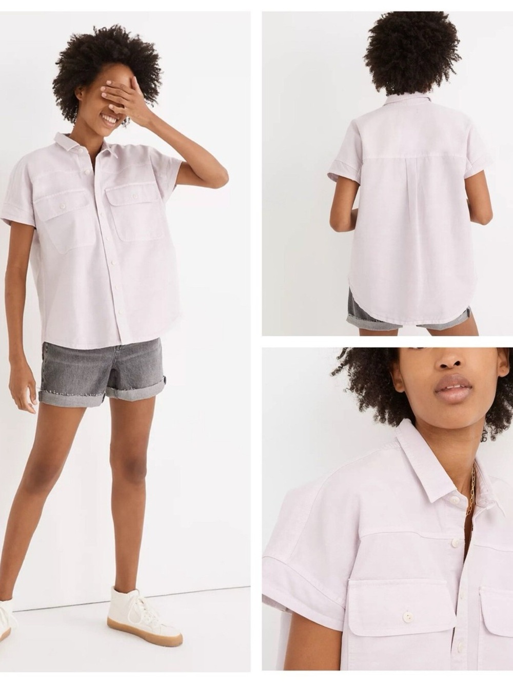 Madewell Women’s Cap-Sleeve Utility Shirt in Pink/Lavender Size Small